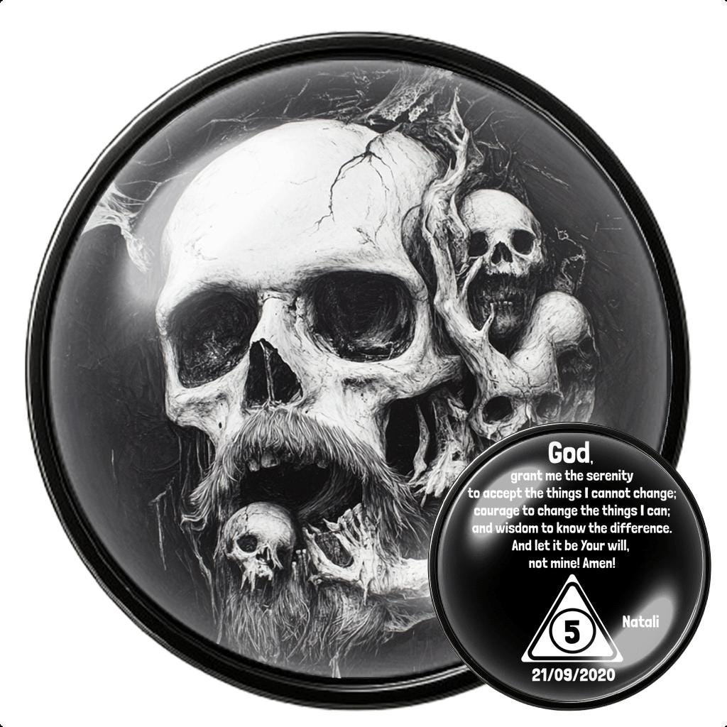 Black Sobriety Coin: Skulls & Demons, AA Medallion Recovery Gift