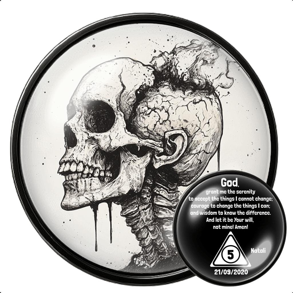 Skull Black Sobriety Coin – Alcoholics Anonymous Medallion, Recovery Gift