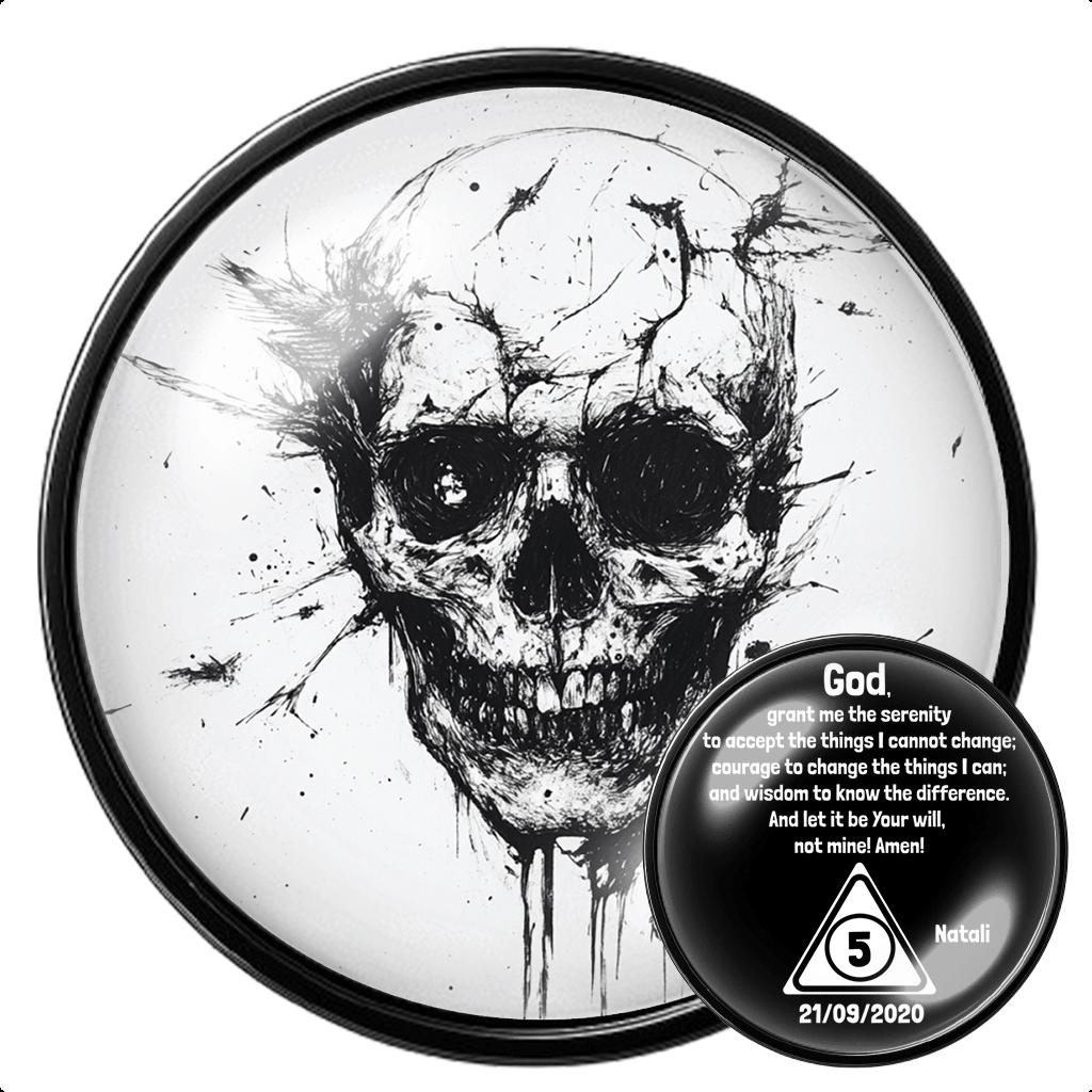 Black Sobriety Coin – Skull AA Medallion, Recovery Gift