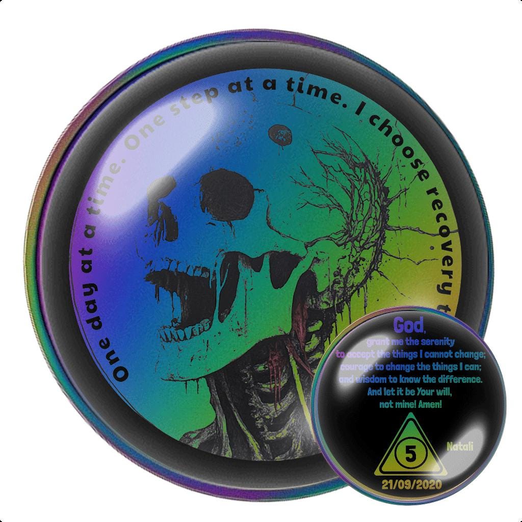 Rainbow Sobriety Coin – Screaming Skull, Personalized Clean Date