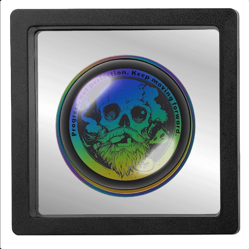 Rainbow Bearded Skull Sobriety Coin – Serenity Prayer Recovery Token