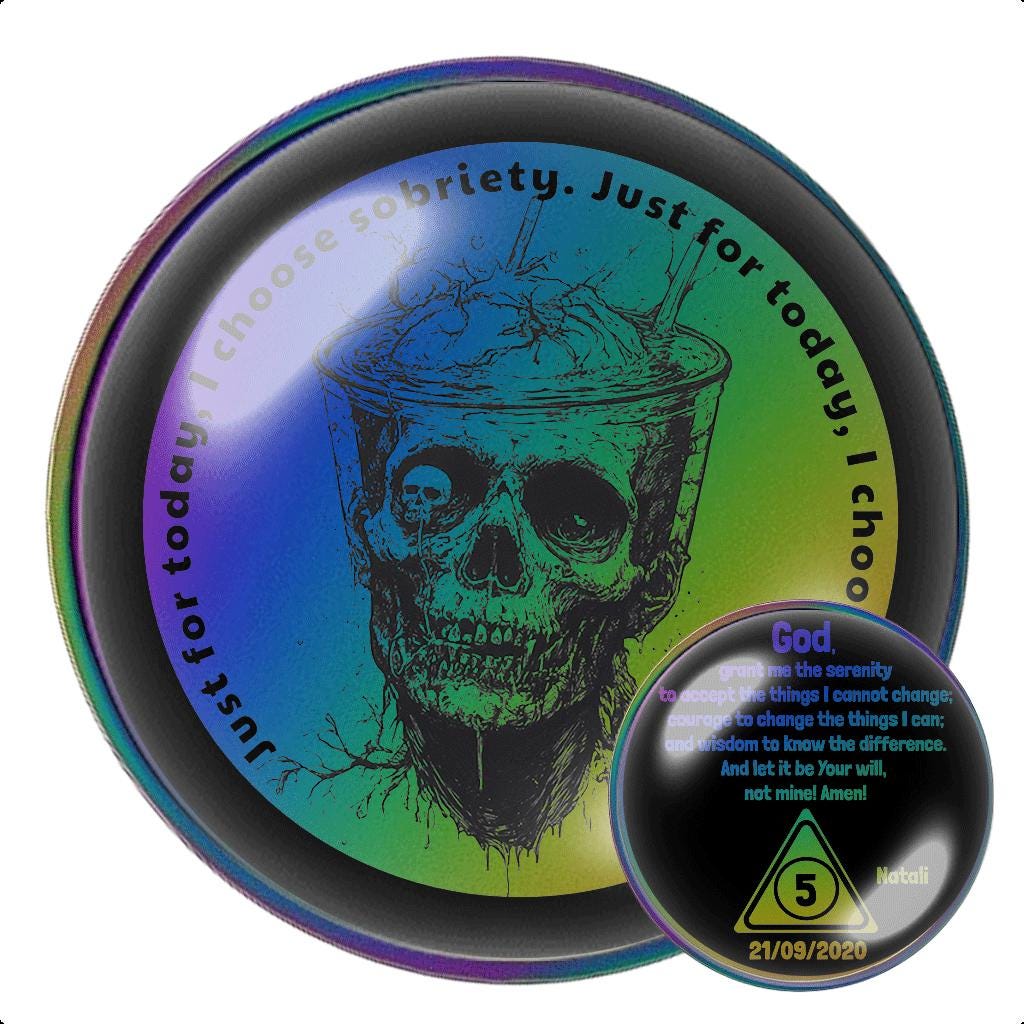 Rainbow Sobriety Coin: Skull Design, 'Just for Today' Token